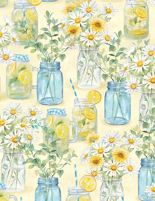 Zest for Life - Mason Jars Allover Yellow - Remnant