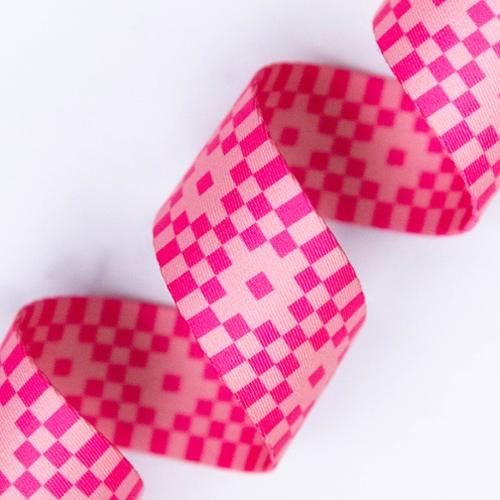 neon pink pixel checker webbing strap for bag making