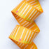 Meet Match Goldenrod 1.5-inch polyester webbing by Rashida Coleman-Hale featuring white matchstick-style lines with pink and lime green accents on a goldenrod orange background.