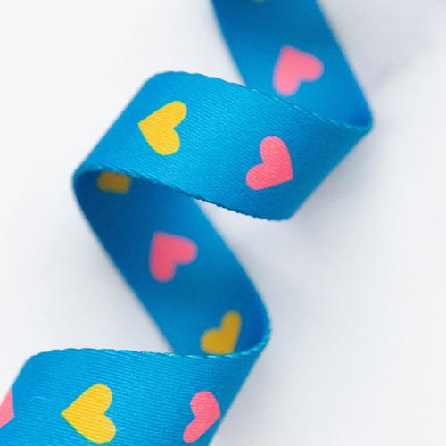 bright blue heart print polyester webbing for bag making and sewing