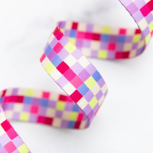colorful pixel check polyester webbing for bag making and sewing projects