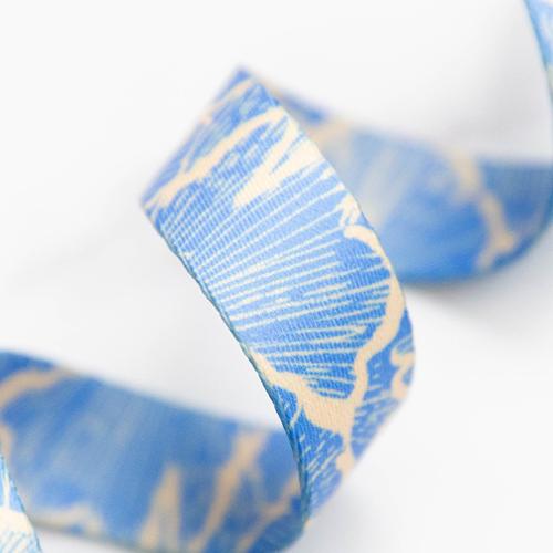 blue and cream ginkgo leaf polyester webbing for bag straps and sewing projects