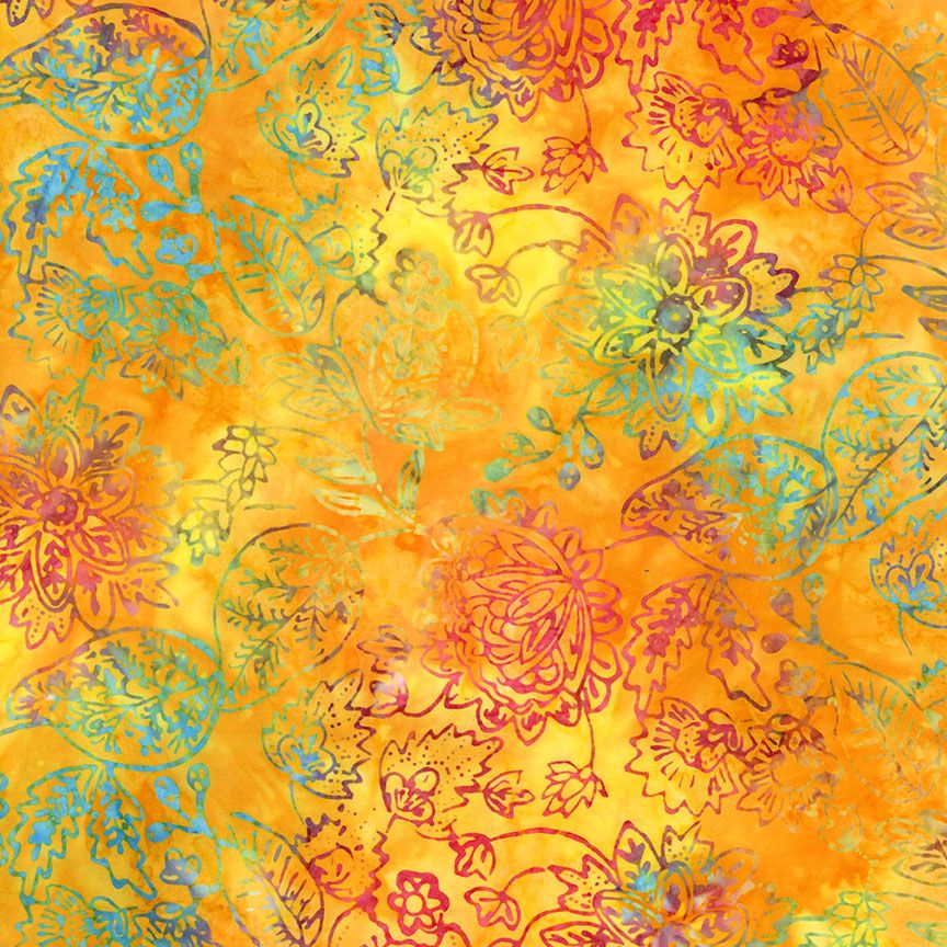 XTonga Embroidery Orange Batik 106" Wide Yardage