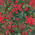 Red snowflake Christmas batik fabric on a green mottled background from the Tonga Holiday Batik collection by Timeless Treasures.