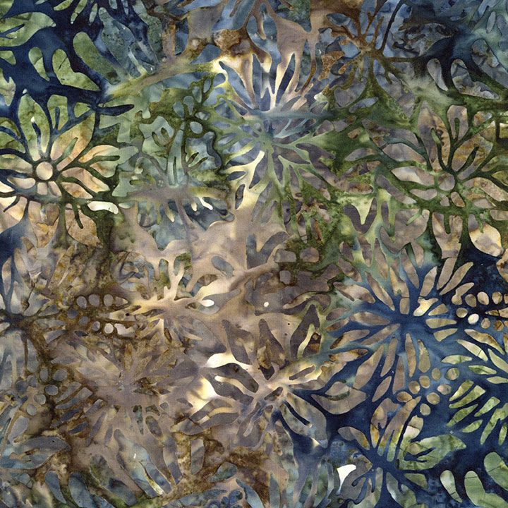 Green and blue floral batik fabric from Tonga Lush Garden by Timeless Treasures
