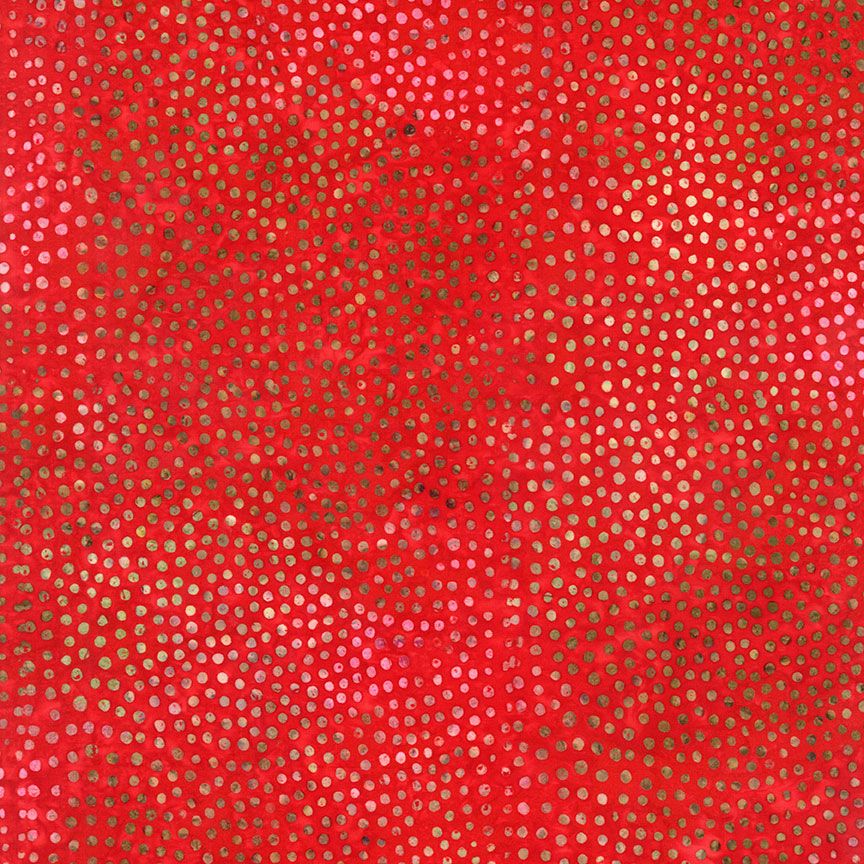 Cranberry red batik fabric featuring densely packed wavy dot patterns from the Tonga Batik collection by Timeless Treasures.