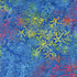106-inch Xtonga Tropical Electric batik backing fabric featuring colorful tropical flowers and leafy botanical motifs on an electric blue background