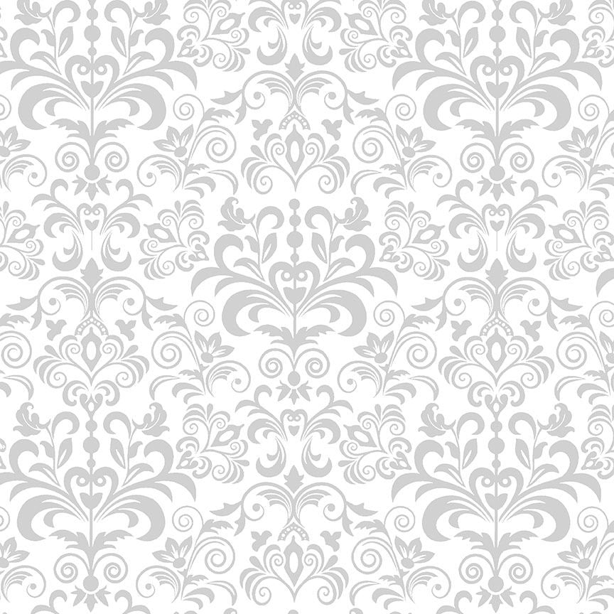 Large white damask cotton fabric with elegant scrolling pattern by Timeless Treasures