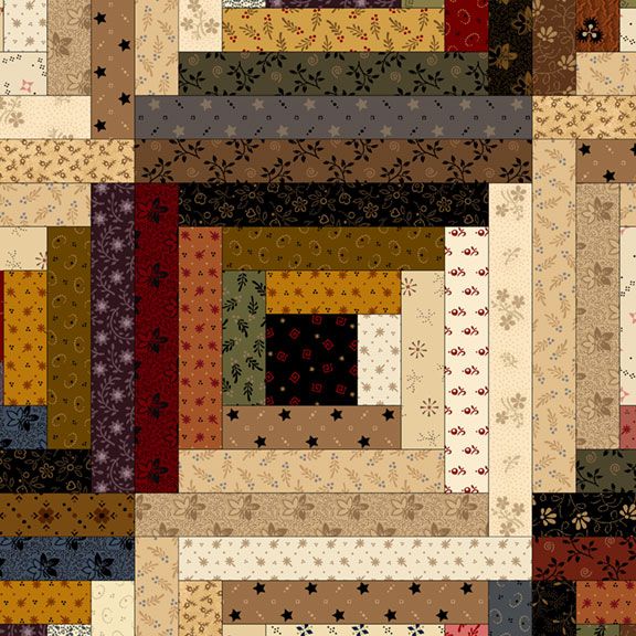 printed primitive log cabin quilt block cotton fabric by Pam Buda for Marcus Fabrics