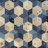 Pam's Stars Blue quilting cotton fabric by Pam Buda for Marcus Fabrics featuring patchwork-style hexagons filled with vintage blue, navy, and cream reproduction prints.