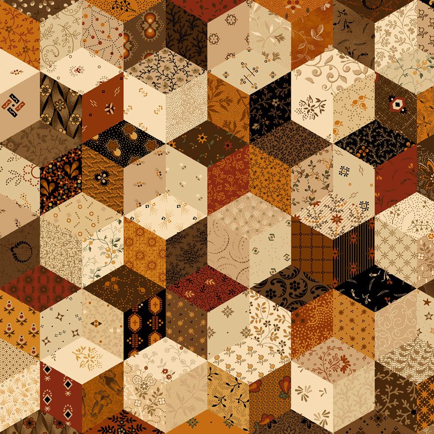 primitive cheddar hexagon patchwork cotton fabric by Pam Buda for Marcus Fabrics
