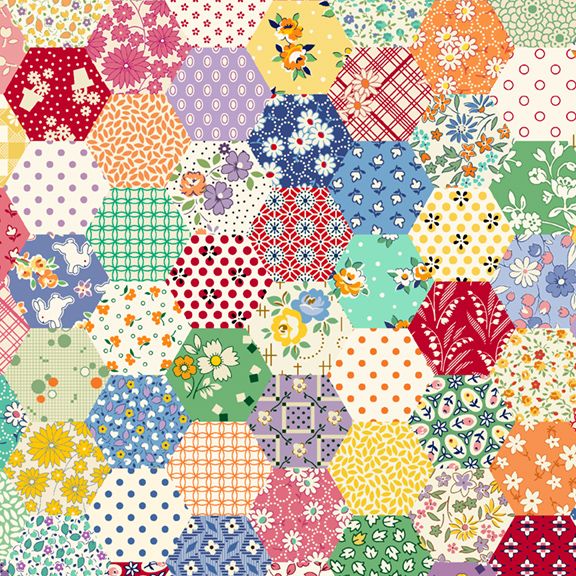 hexagon patchwork cotton fabric by Judie Rothermel for Marcus Fabrics in vintage colors
