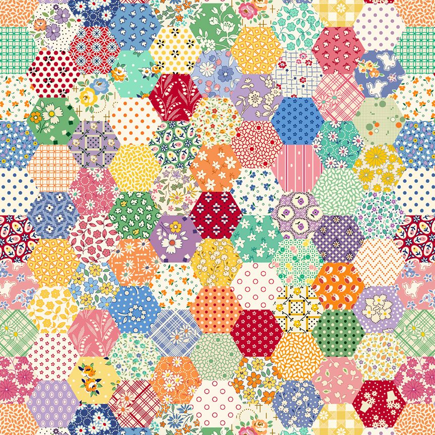 hexagon patchwork cotton fabric by Judie Rothermel for Marcus Fabrics in vintage colors