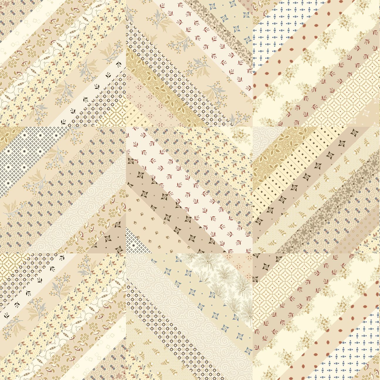 cream patchwork strip block cotton fabric by Jeni Gaston for Marcus Fabrics