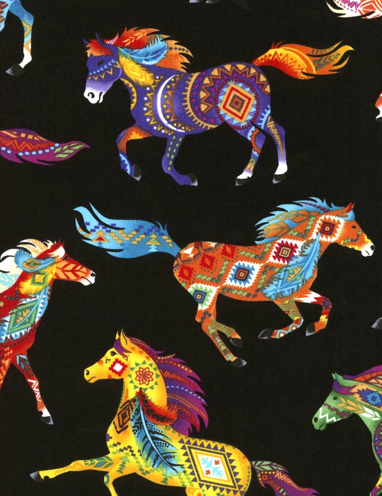Southwest - Horses fabric by Timeless Treasures featuring wild horses in a scenic desert print on 100% cotton.