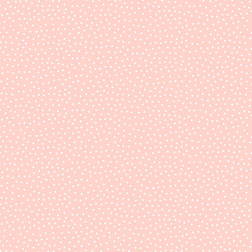 Til The Cows Come Home Dots Petal fabric by Timeless Treasures featuring tiny white scattered dots on a soft petal pink background, ideal for quilting, baby projects, and coordinating sewing designs.