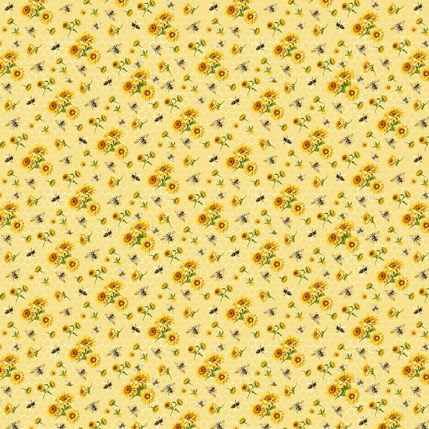 Honey Bee Farm - Bee and Sunflower Bouquets Yardage