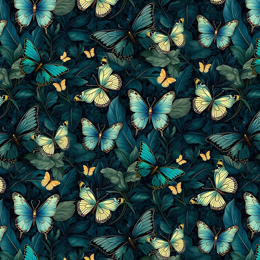 Forest Whisper - Midnight Butterflies Yardage