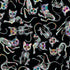 Day of the Dead - Tossed Skeleton Cats Fabric by Timeless Treasures featuring playful sugar-skull style skeleton cats on a black background.