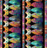 Timeless Treasures Sophisticat Quilt Cats stripe cotton fabric featuring colorful patchwork-style cats on a black background with decorative mosaic borders.