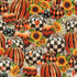 Decorative plaid striped and harlequin pumpkins with sunflowers autumn cotton fabric by Timeless Treasures
