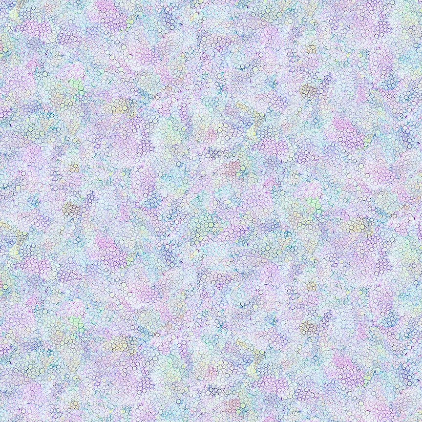 Digital cotton fabric Garden Delight - Bubble Texture Pastel by Timeless Treasures featuring soft bubble textures in pastel lavender, aqua, pink, and mint.