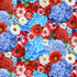 Red white blue packed floral cotton fabric with vibrant blossoms