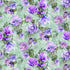 Digital cotton fabric Garden Delight - Floral Bouquet Sage by Timeless Treasures featuring purple and lavender floral bouquets with pansies on a sage green background.