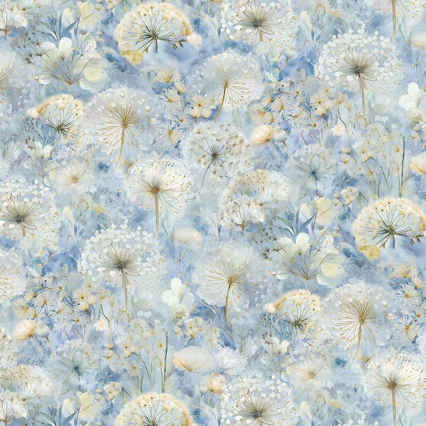 Forest Whisper Dandelion Field fabric by Timeless Treasures – cotton quilting fabric with dandelion flowers.