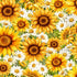 Packed golden sunflowers and white daisies floral cotton fabric by Timeless Treasures