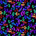 Tossed Bright Leaves fabric by Chong-A Hwang for Timeless Treasures featuring colorful purple, blue, teal, green, red, and gold leaves scattered across a dramatic black background.