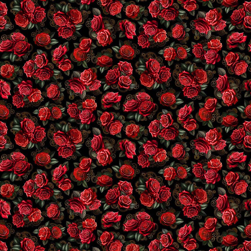 Down The Rabbit Hole - Roses & Clock Gears Yardage