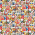 Packed Hippie Gnomes fabric by Timeless Treasures featuring rows of colorful gnomes in patchwork hats with flowers, mushrooms, and welcome signs.