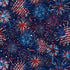 USA fireworks cotton fabric with red white blue stars on navy background