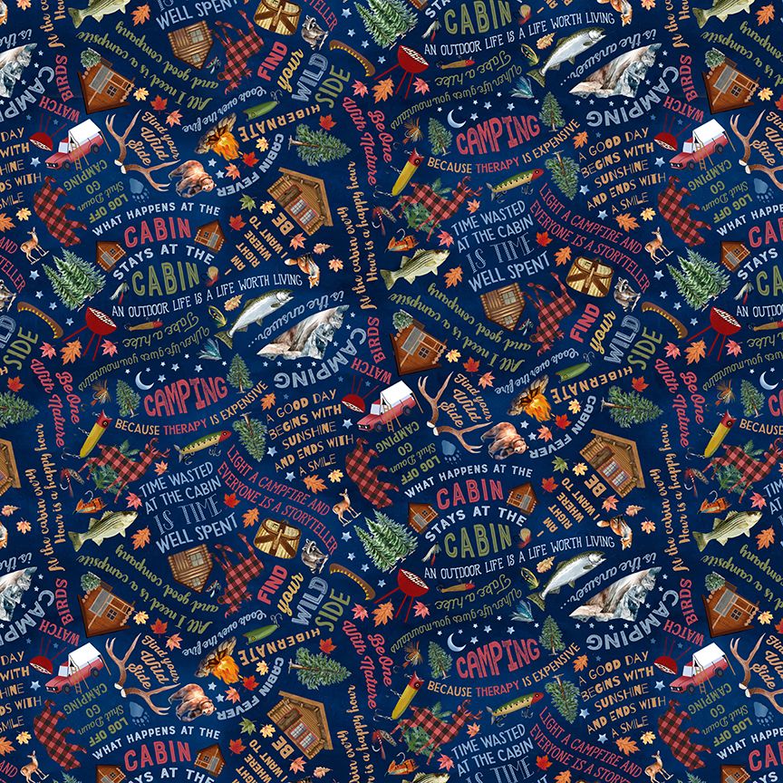 Campfire Wisdom camping fabric by Gail Cadden for Timeless Treasures