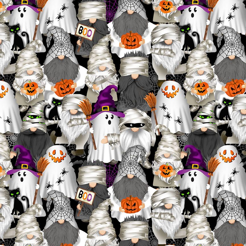 Mummy gnomes Halloween quilting cotton fabric by Gail Cadden for Timeless Treasures