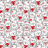 Packed white kittens with red hearts and cute expressions printed on quilting cotton.