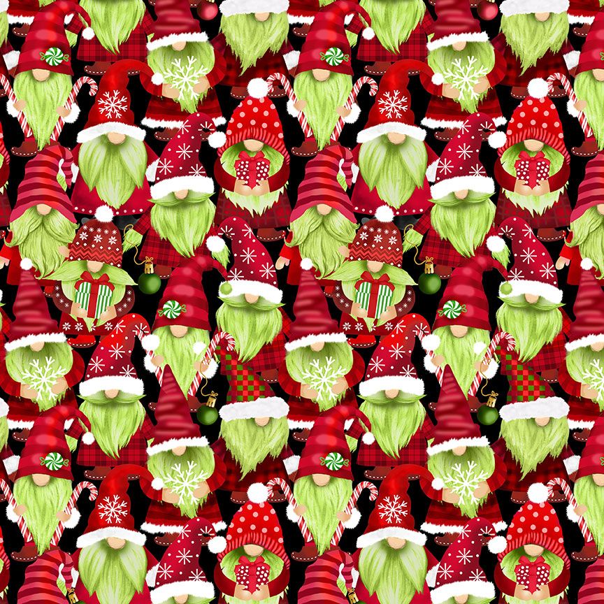 Green Christmas gnomes quilting cotton fabric by Timeless Treasures