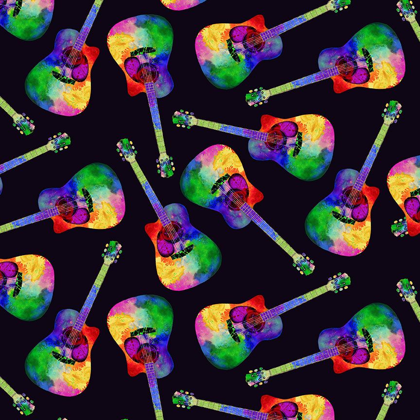 Painted Guitar Tossed Guitars Fabric by Timeless Treasures