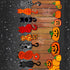 Feline Spooky Cats on Fence cotton fabric by Timeless Treasures featuring colorful Halloween cats, pumpkins, spider webs, and a rustic wooden fence.