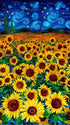 Sunflower Field scenic panel fabric with golden sunflowers and swirling blue night sky by Timeless Treasures