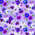 Digital cotton fabric Garden Delight - Pansy Bouquet Lilac by Timeless Treasures featuring purple, violet, blue, and white pansy blossoms on a lilac background.