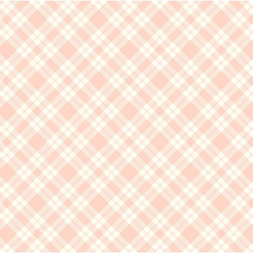 Til The Cows Come Home Bias Plaid fabric by Timeless Treasures featuring a soft blush pink and cream diagonal plaid pattern on premium quilting cotton.