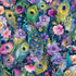 Peacock Peek-A-Boo Floral fabric by Timeless Treasures featuring vibrant peacocks, colorful peacock feathers, and blooming flowers in jewel tones on a rich navy background.