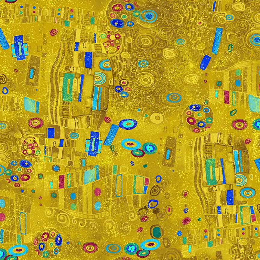 Gilded Plume Abstract Metallic Shapes fabric by Chong-A Hwang for Timeless Treasures – bold design with shimmering gold accents.