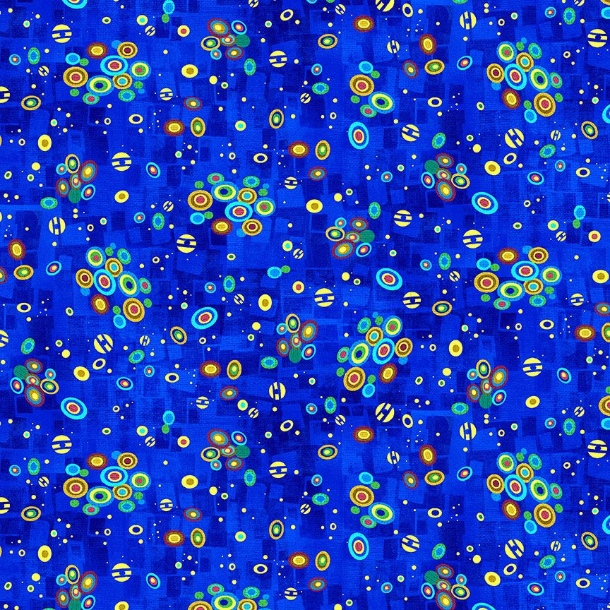 Gilded Plume Floating Circle Metallic fabric by Chong-A Hwang for Timeless Treasures with elegant circular designs and shimmering gold accents.