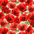 Large red poppy flowers with green leaves on a cream cotton fabric background.
