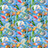 Feline Fanatic Aquarium Fish cotton fabric by Rosie Dore featuring colorful tropical fish, goldfish, koi, angelfish, and aquatic plants on a blue background.