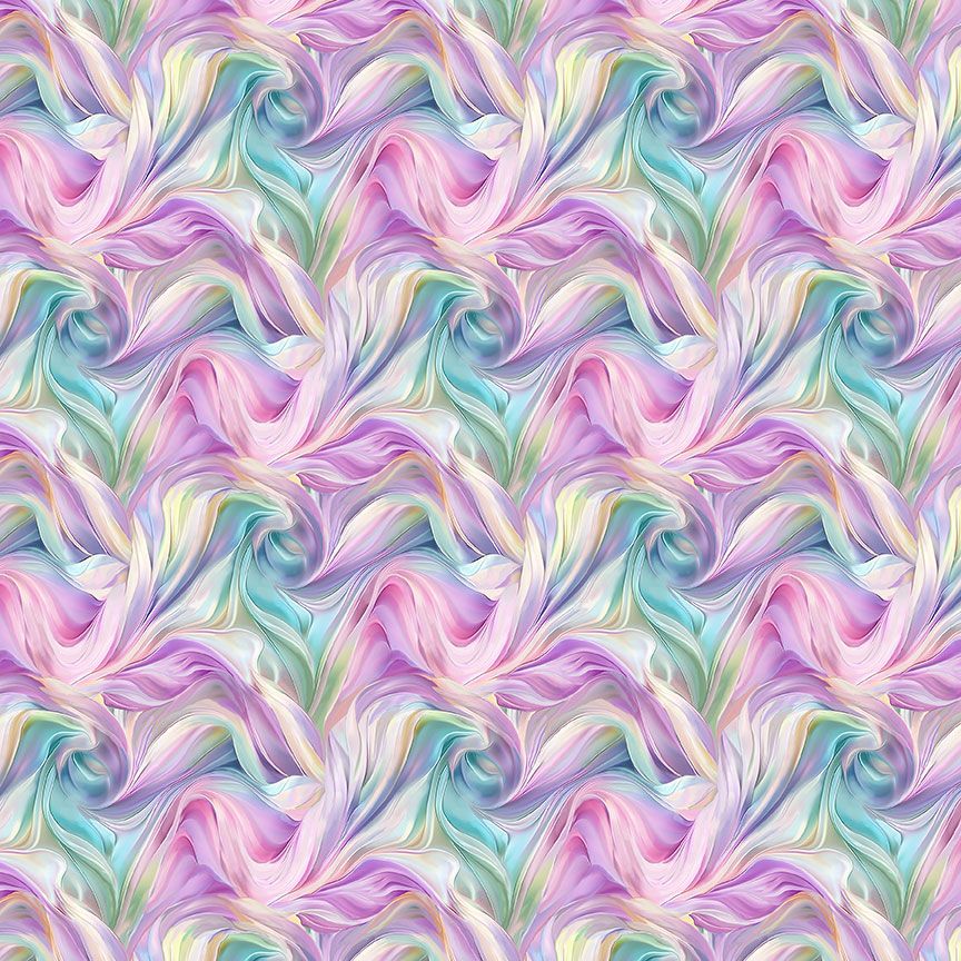 Pastel abstract satin swirl texture cotton fabric in pink lavender aqua and mint by Timeless Treasures