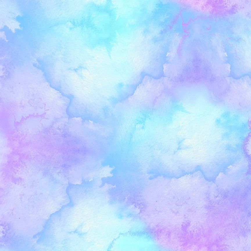 Hydrangea Dream Watercolor Texture cotton fabric by Chong-A Hwang featuring soft watercolor washes in lavender, blue, aqua, and lilac.